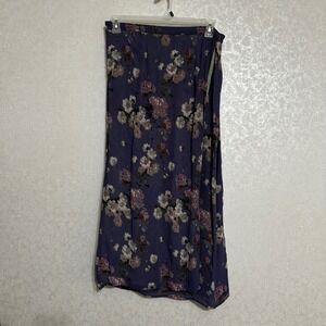 Reversible Floral Maxi Wrap Skirt Purple Sage Green Botanical Boho Cottagecore M